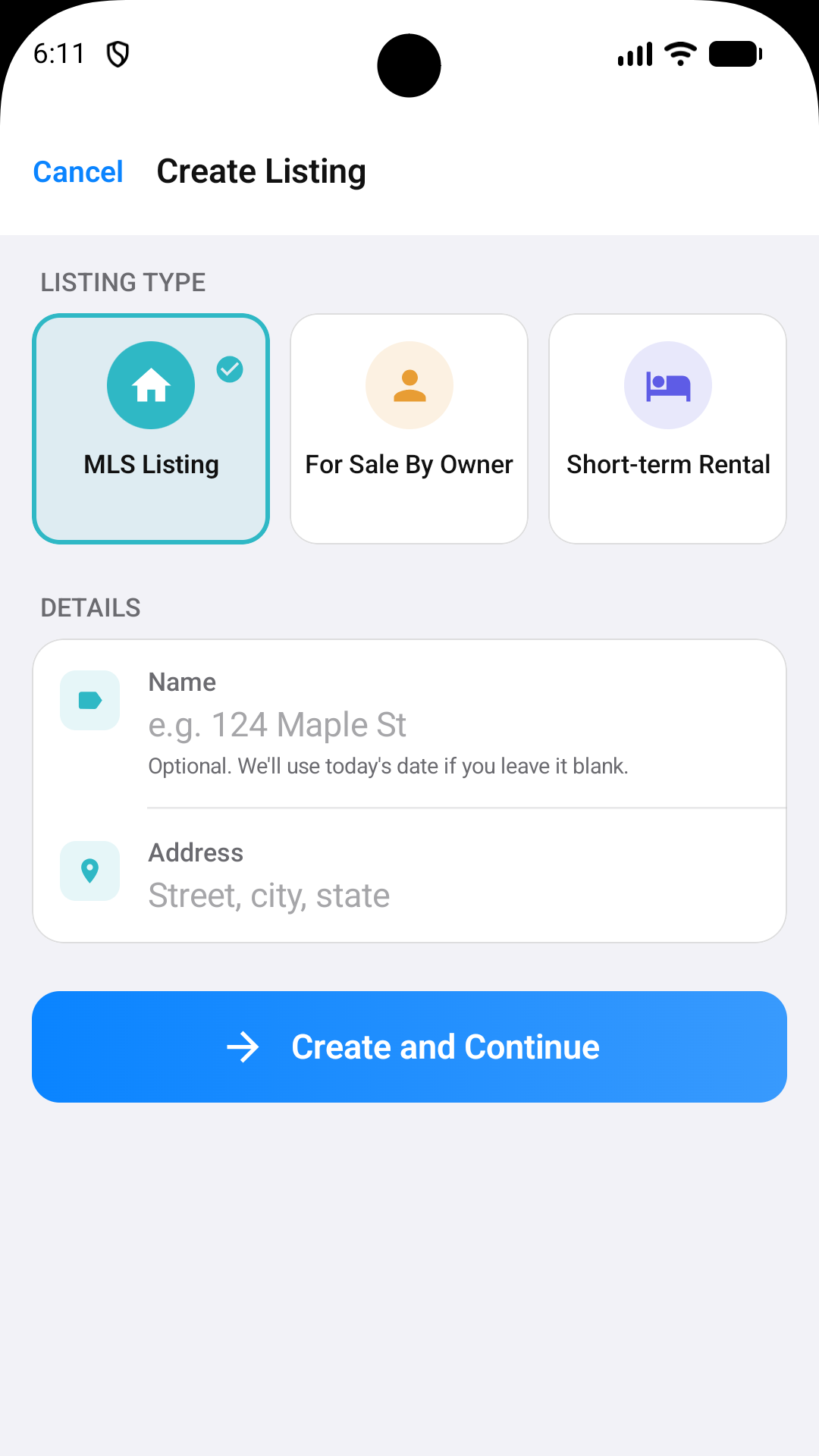 SnapListing for Android: listing screen